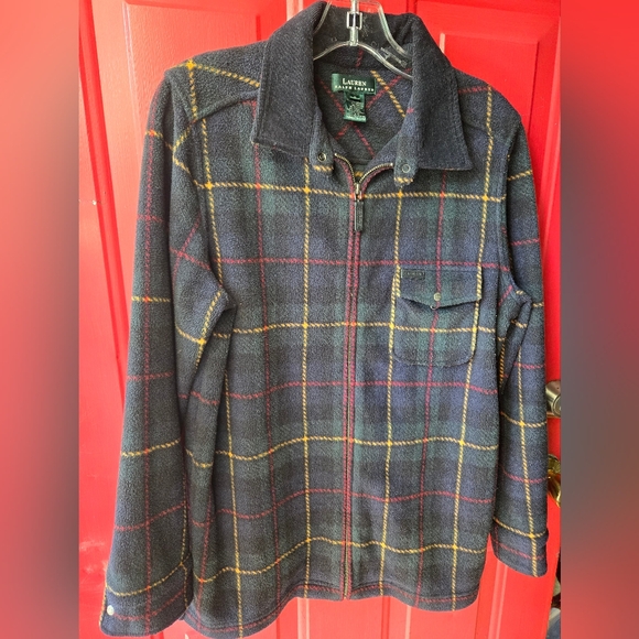Lauren Ralph Lauren Jackets & Blazers - Lauren Ralph Lauren Vintage 90s Fleece Plaid Zip Green Yellow Red Front Jacket